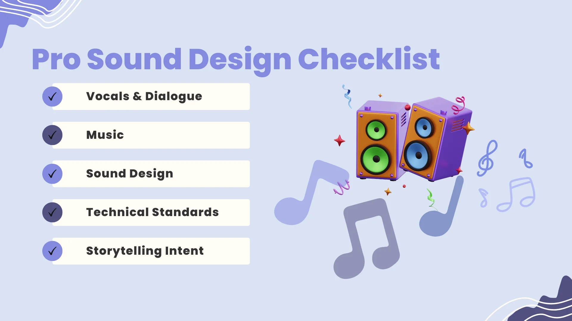 An image explaining the checklist of pro sound design